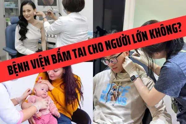 Bấm lỗ tai cho người lớn ở bệnh viện