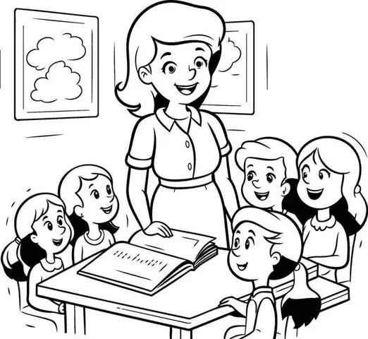 2tranh Tô Màu Cô Giáo Và Học Sinh