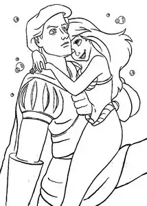 Tranh Tô Màu Nàng Tiên Cá Ariel Ôm Tượng Hoàng Tử Eric