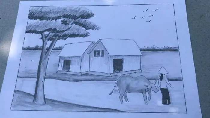 Tranh Vẽ Phong Cảnh Làng Quê Bằng Bút Chì Đơn Giản Nhưng Mang Vẻ Đẹp Tinh Tế, Đậm Chất Quê Hương. Tranh Vẽ Phong Cảnh Làng Quê Bằng Bút Chì Đơn Giản Nhưng Mang Vẻ Đẹp Tinh Tế, Đậm Chất Quê Hương.