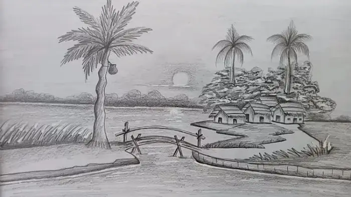 Tranh Vẽ Phong Cảnh Làng Quê Bằng Bút Chì Đơn Giản Nhưng Mang Vẻ Đẹp Tinh Tế, Đậm Chất Quê Hương. Tranh Vẽ Phong Cảnh Làng Quê Bằng Bút Chì Đơn Giản Nhưng Mang Vẻ Đẹp Tinh Tế, Đậm Chất Quê Hương.