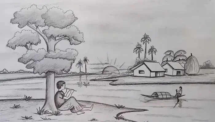 Tranh Vẽ Phong Cảnh Làng Quê Bằng Bút Chì Đơn Giản Nhưng Mang Vẻ Đẹp Tinh Tế, Đậm Chất Quê Hương. Tranh Vẽ Phong Cảnh Làng Quê Bằng Bút Chì Đơn Giản Nhưng Mang Vẻ Đẹp Tinh Tế, Đậm Chất Quê Hương.