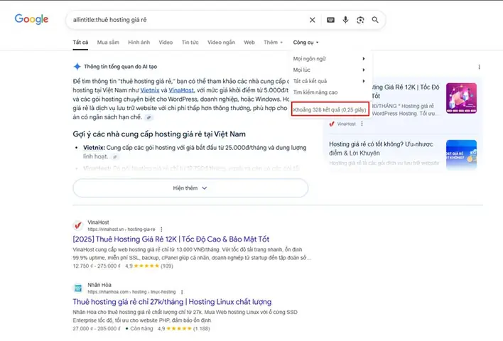Bước 2: Chạy Lệnh Allintitle Cho Từng Từ Khóa Bước 2: Chạy Lệnh Allintitle Cho Từng Từ Khóa