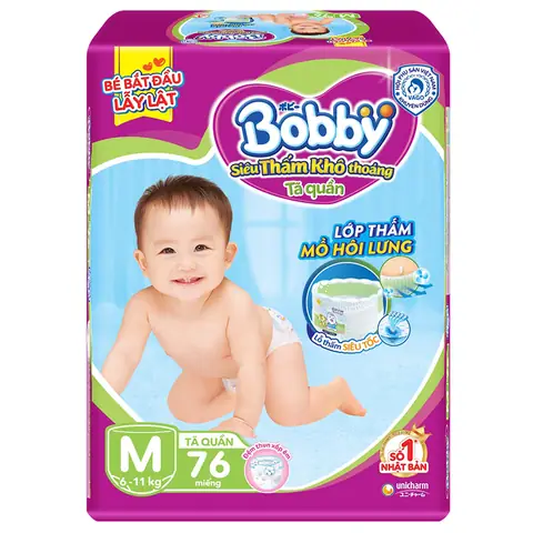 Bỉm - Tã Quần Bobby 1805 Size M - 76 Miếng (6 - 10kg)