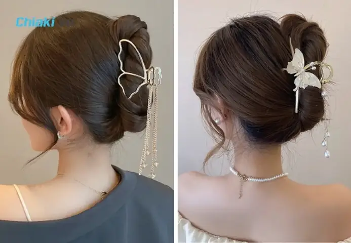 13. Cách Búi Tóc Bằng Kẹp Dài Kim Loại Như Sao Trung