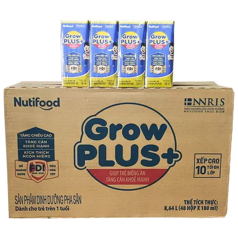 Sữa Bột Pha Sẵn Nuti Grow Plus Xanh Hộp 180ml - Suachobeyeu.vn