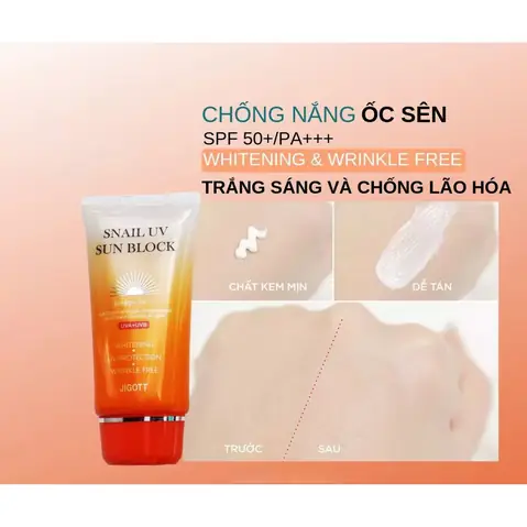 Kem Chống Nắng Ốc Sên Jigott Snail Uv Sun Block Hàn Quốc Spf50+/pa+++ 70ml Cho Mọi Loại Da