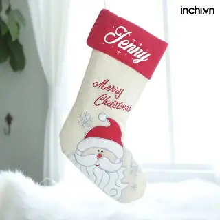 Tất Đựng Quà Noel Hình Ông Già Tuyết Màu Be