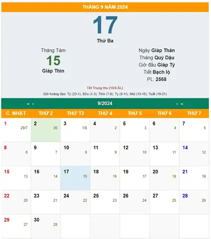 Rằm Tháng 8 Là Ngày Bao Nhiêu Dương Lịch 2024? Trung Thu Ngày Mấy Tháng Mấy Dương Lịch 2024?