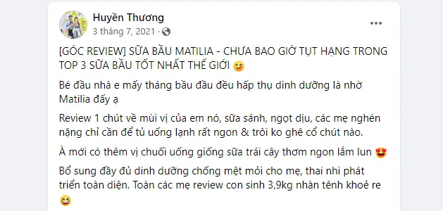 Một Số Đánh Giá, Review Sữa Bầu Matilia Trên Các Hội Nhóm Bỉm, Sữa