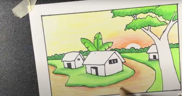 Cách 2: Hướng Dẫn Vẽ Tranh Phong Cảnh Làng Quê Lớp 7 Đẹp