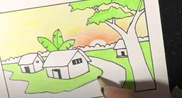 Cách 2: Hướng Dẫn Vẽ Tranh Phong Cảnh Làng Quê Lớp 7 Đẹp
