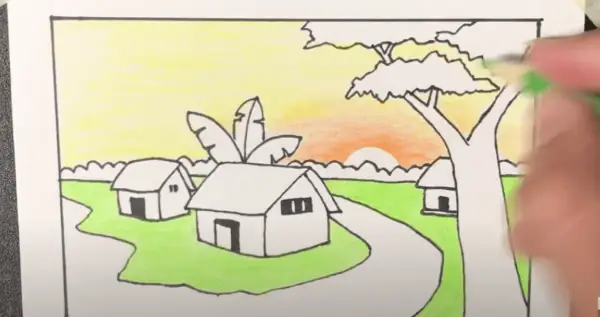 Cách 2: Hướng Dẫn Vẽ Tranh Phong Cảnh Làng Quê Lớp 7 Đẹp