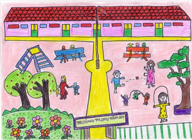 Hình Ảnh Cho Tranh Vẽ Ngôi Trường Mầm Non Của Bé: