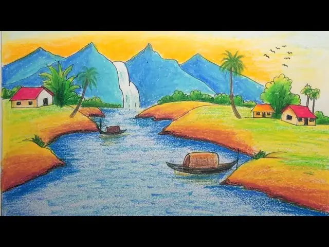Vẽ Tranh Phong Cảnh Núi Sông Đơn Giản | Village Scenery With Oil ... Vẽ Tranh Phong Cảnh Núi Sông Đơn Giản | Village Scenery With Oil ...