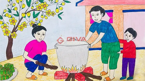 Tranh Đề Tài Tết Quê Em