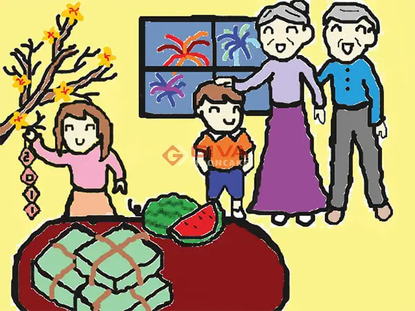 Vẽ Tranh Gia Đình Đón Giao Thừa