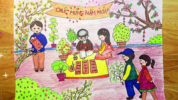 Tranh Vẽ Đi Xin Chữ Ông Đồ