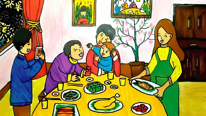 Tranh Gia Đình Bên Mâm Cơm