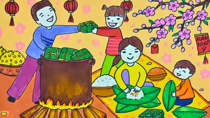 Tranh Gia Đình Ngày Tết