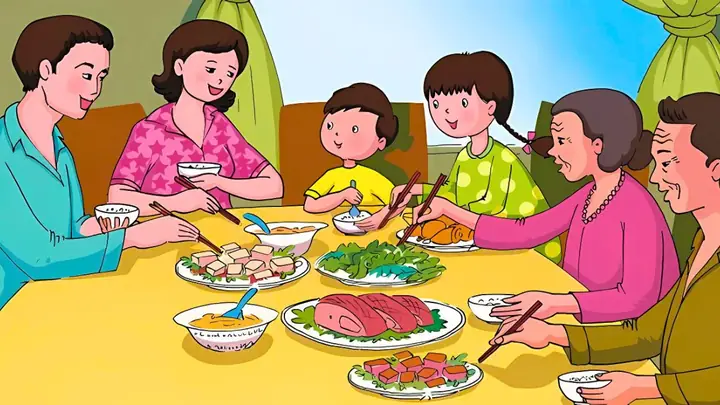Tranh Gia Đình Bên Mâm Cơm