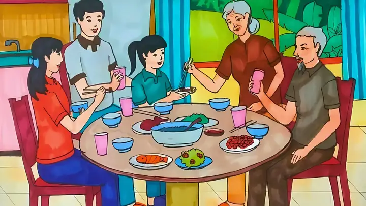 Tranh Gia Đình Bên Mâm Cơm