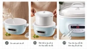 Bước 3: Đặt Thố Sứ Vào Nồi, Đậy Nắp Ngoài Và Cắm Điện