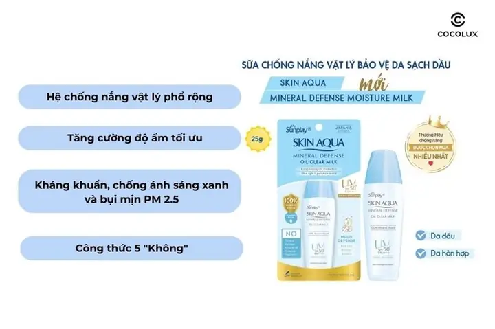 Sữa Chống Nắng Sunplay Skin Aqua Mineral Defense Oil Clear Milk Spf50+ Pa++++ Vật Lý Bảo Vệ Da Giảm Dầu 25g