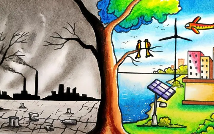 Mẫu Vẽ Tranh Ô Nhiễm Chủ Đề Bảo Vệ Môi Trường
