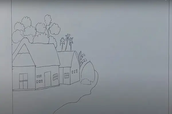 Vẽ Tranh Phong Cảnh Làng Quê Bằng Bút Chì Màu- Cách 2